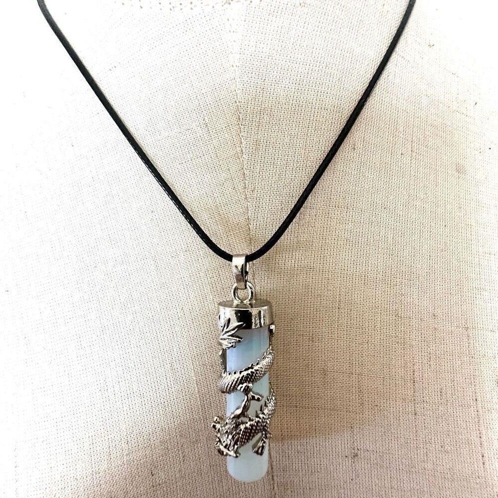 Opalite wrap around dragon pendant necklace
